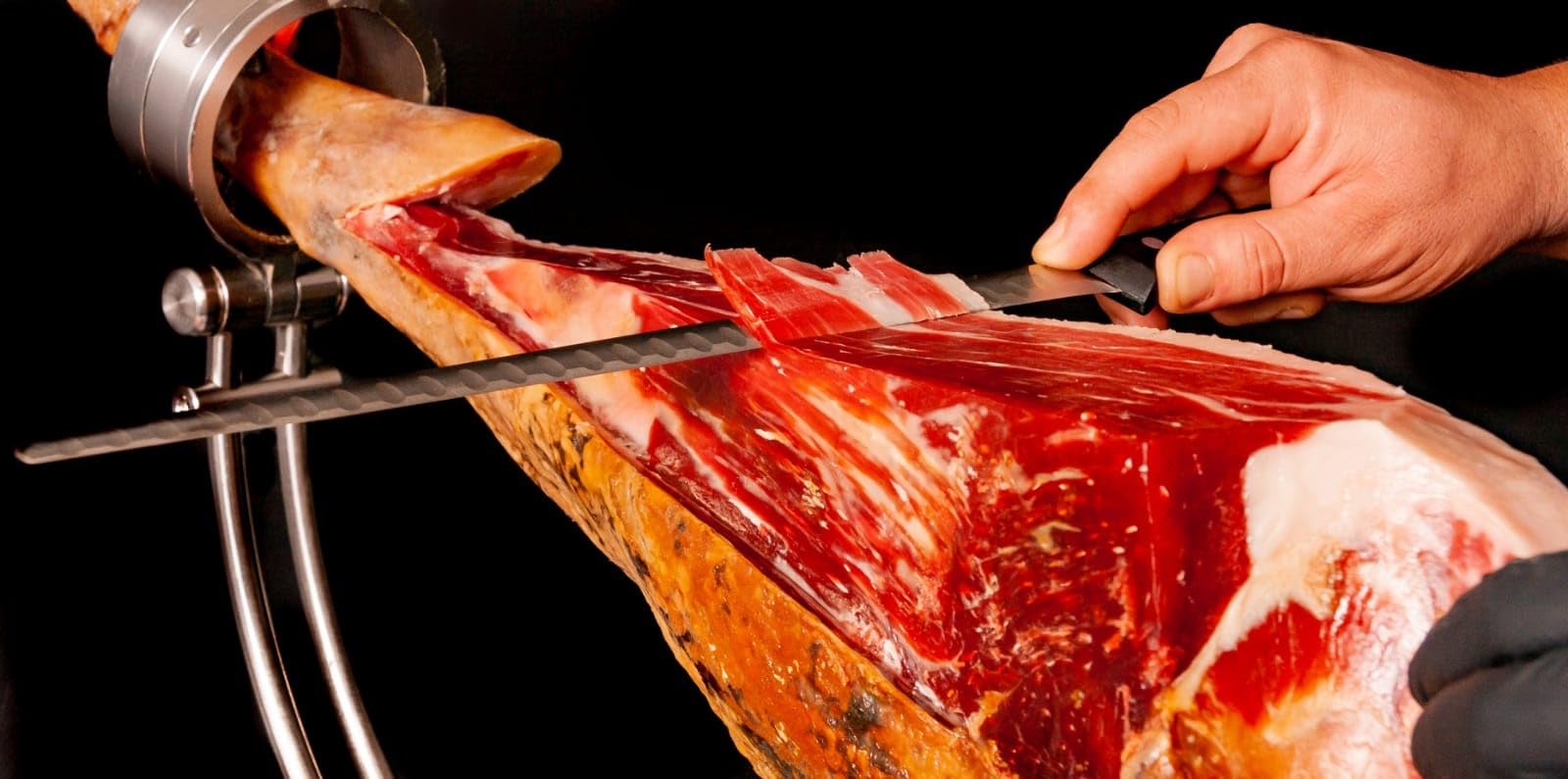 JAMÓN IBÉRICO DE CEBO DE CAMPO -10 PLATOS CORTE CUCHILLO DE 100 GR-50% RAZA IBÉRICA-LONCHEADO.MARCA GUIJU. FABRICA DE SALAMANCA.