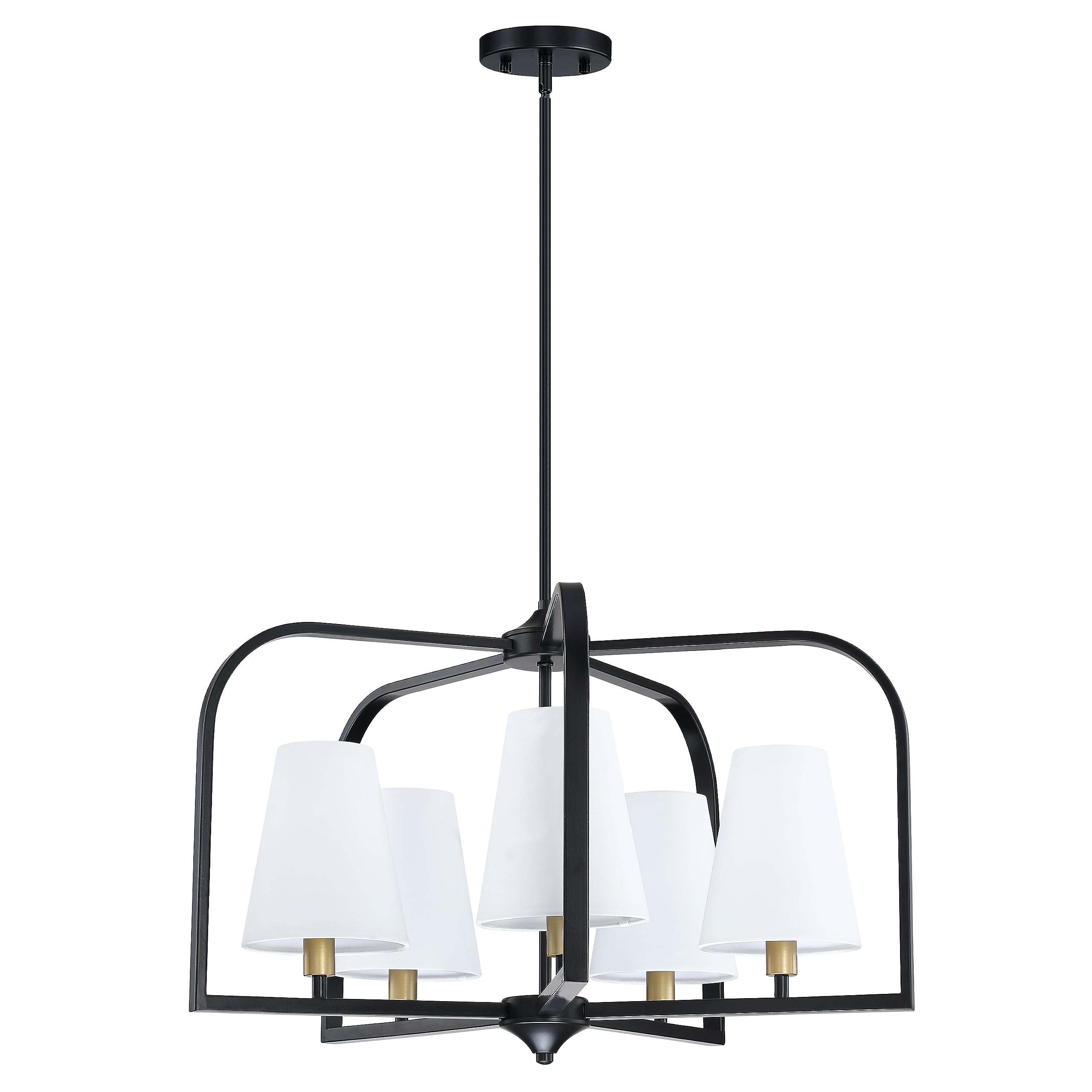 5 Light Modern Kitchen Island 26" Metal Pendant Light Off White Durm Shade Black Finish Pendant Lamp Farmhouse Hanging Light Fixture for Over Sink Living Room Dining Room Bedside