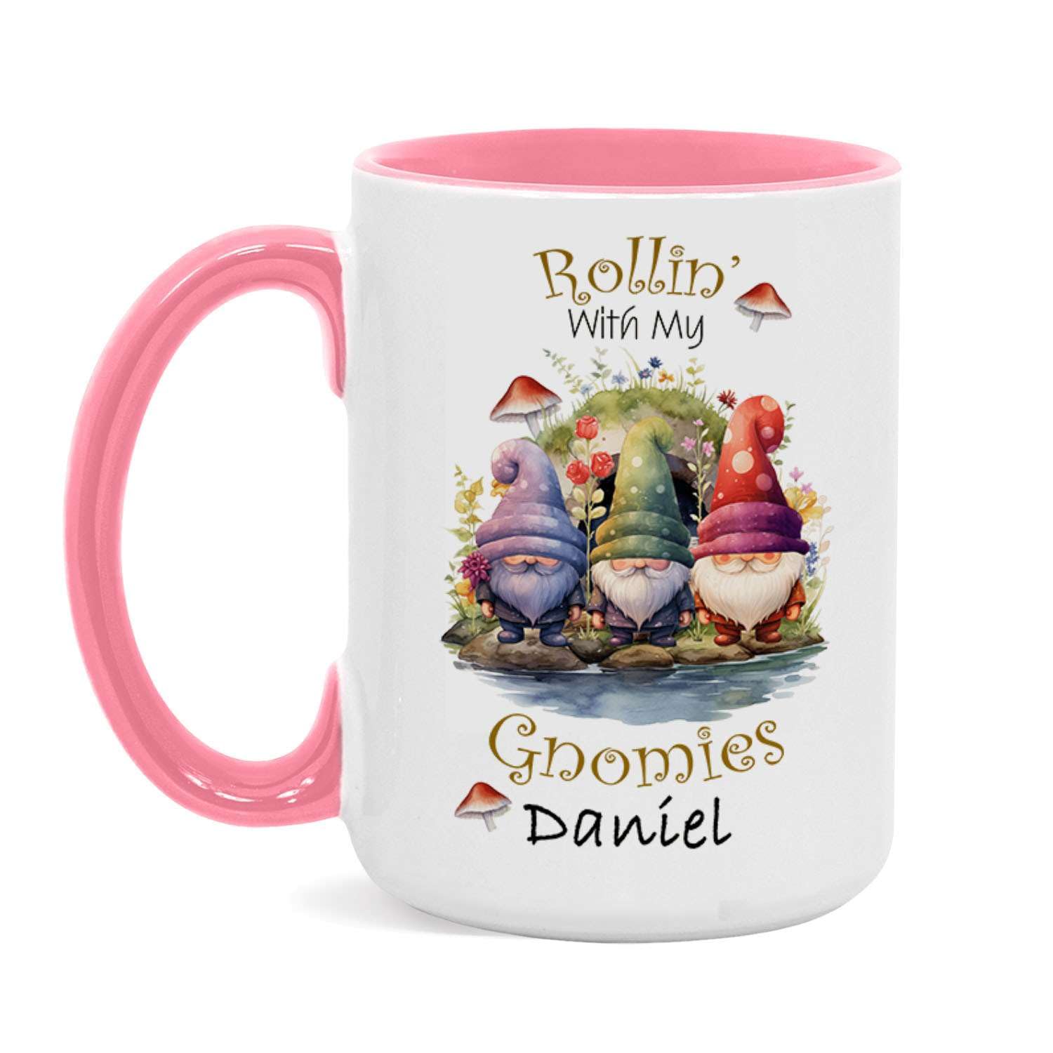 Lovely Friendship Gnome Ceramic Tea Cup, Personalized Name Gnome Design Coffee Cup, Customized Happy Gnome Mug 11Oz Or 15Oz, Unique Gnome Lovers Cup, Gift For Friend, Sibling