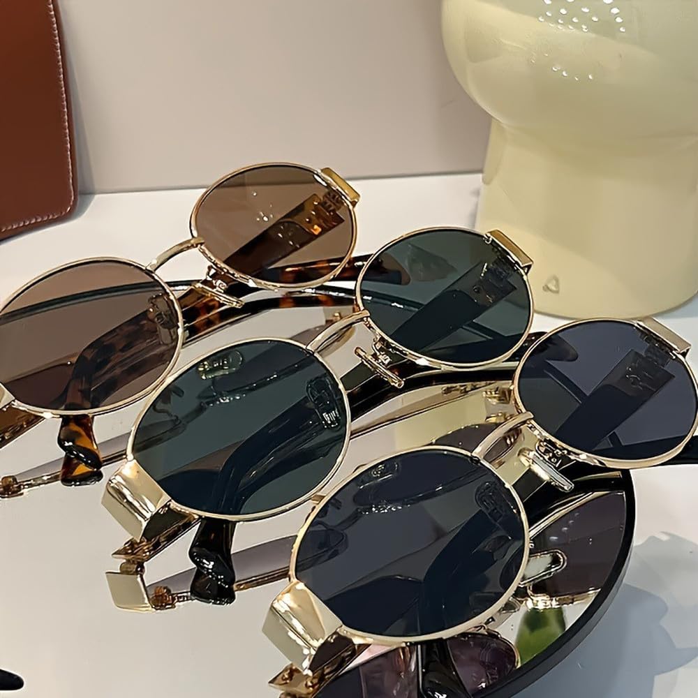 Gafas de sol ovaladas de moda para mujer y hombre. Gafas de sol vintage de moda con montura metálica.