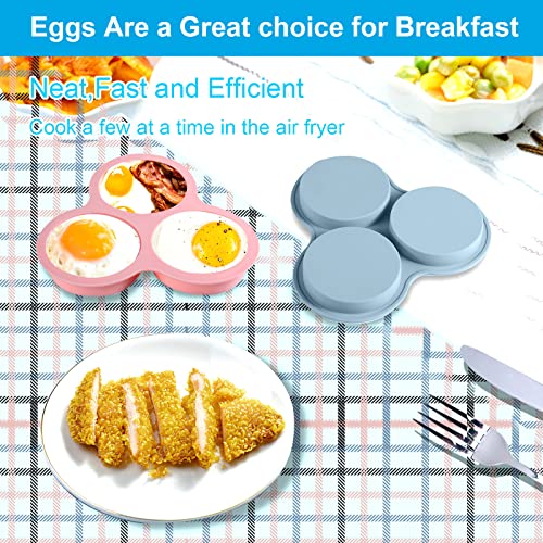 Toymis Air Fryer Egg Mold, 2Pcs Reusable Bpa-Free Silicone Baking Cups Non-Stick 3-Chamber Heat Resistant Silicone Muffin Pan For Hamburger Muffin Air Fryer Accessories Microwave (Pink, Grey) #TOP2