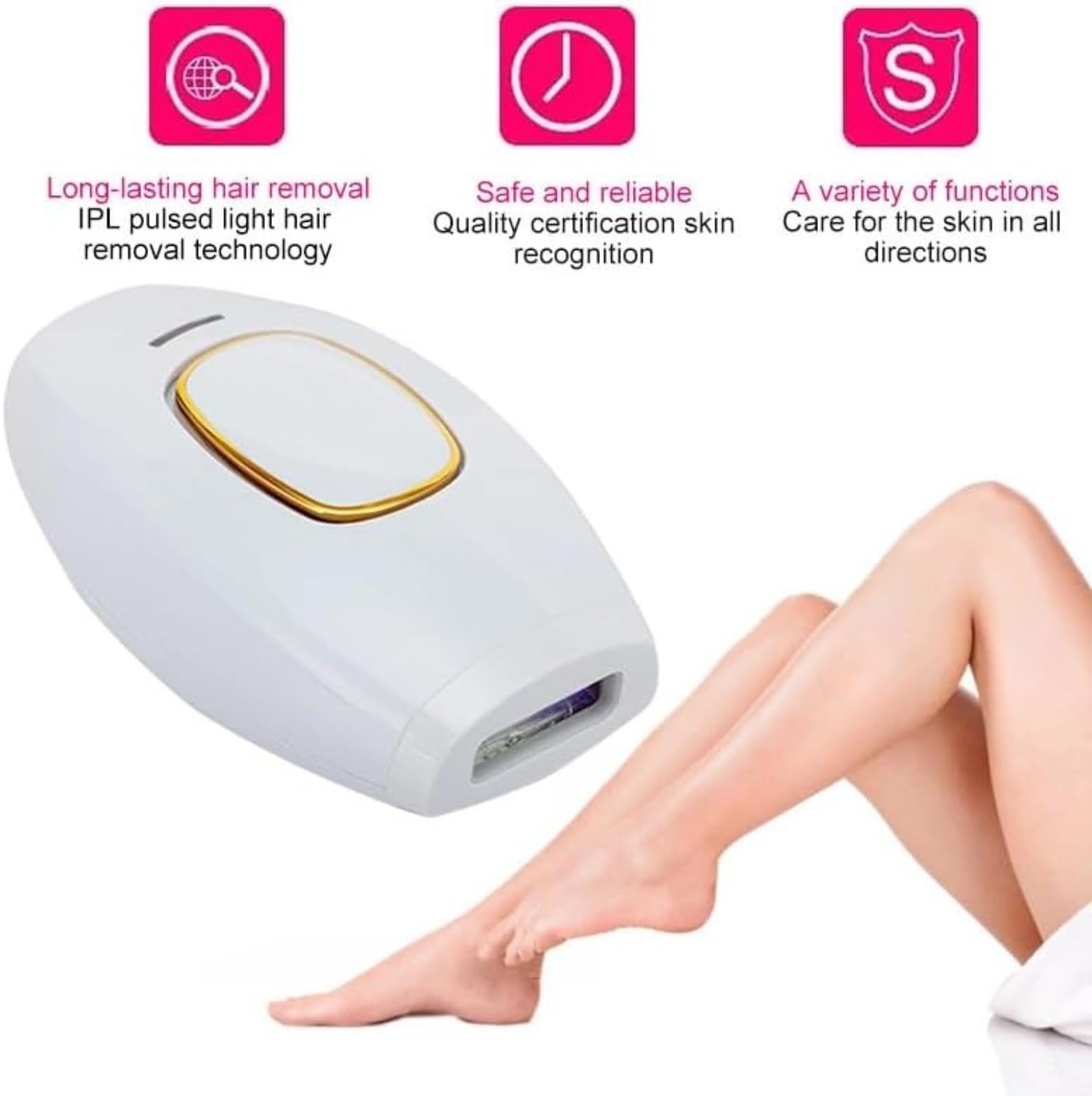 Dispositivo per la depilazione a casa, permanente, indolore, per donne e uomini, con 5 livelli di intensità, flash automatico/manuale