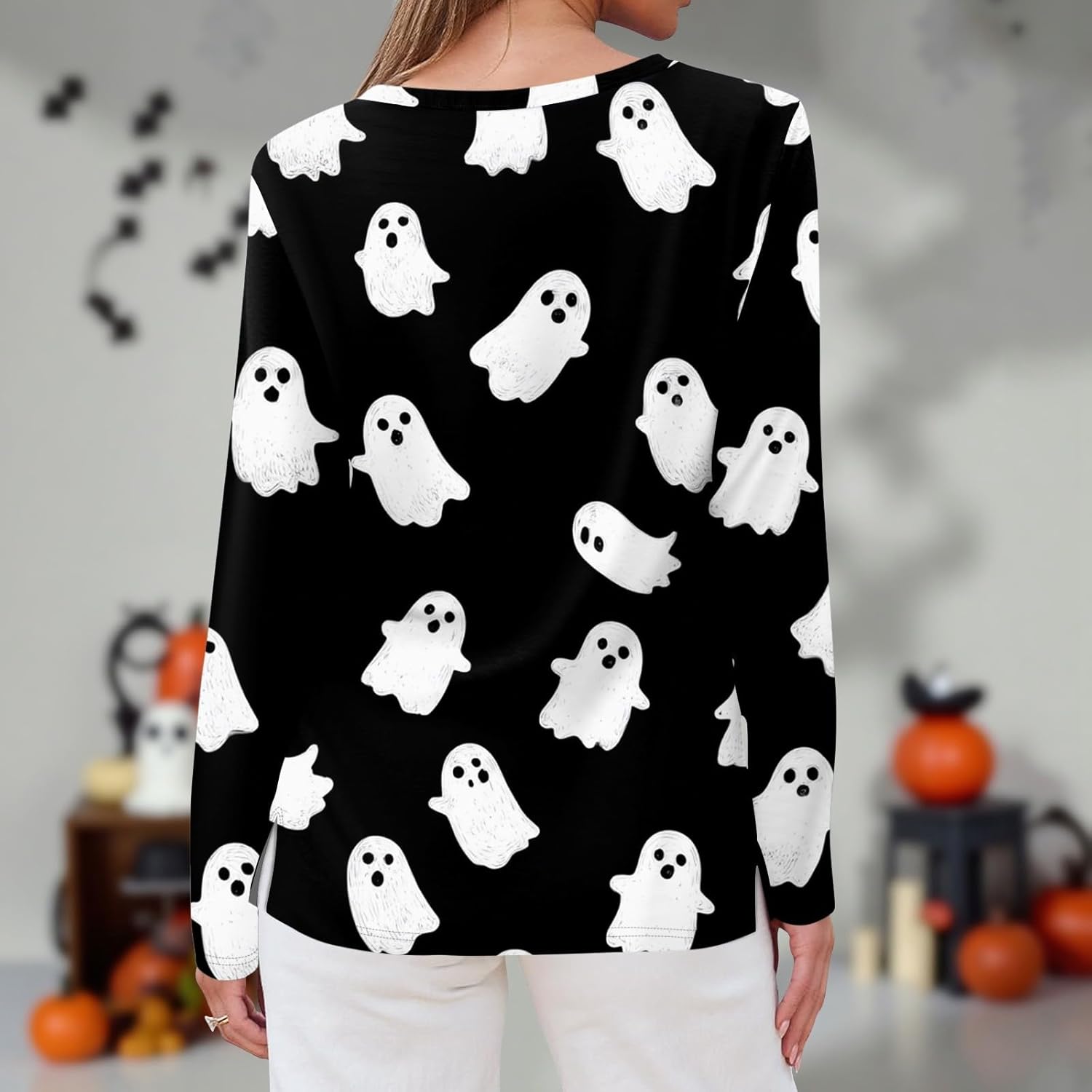Halloween Shirts for Women Long Sleeve Crewneck Casual Dressy Tops Funny Graphic Halloween Costumes Fall Fashion Outfits - Image 3