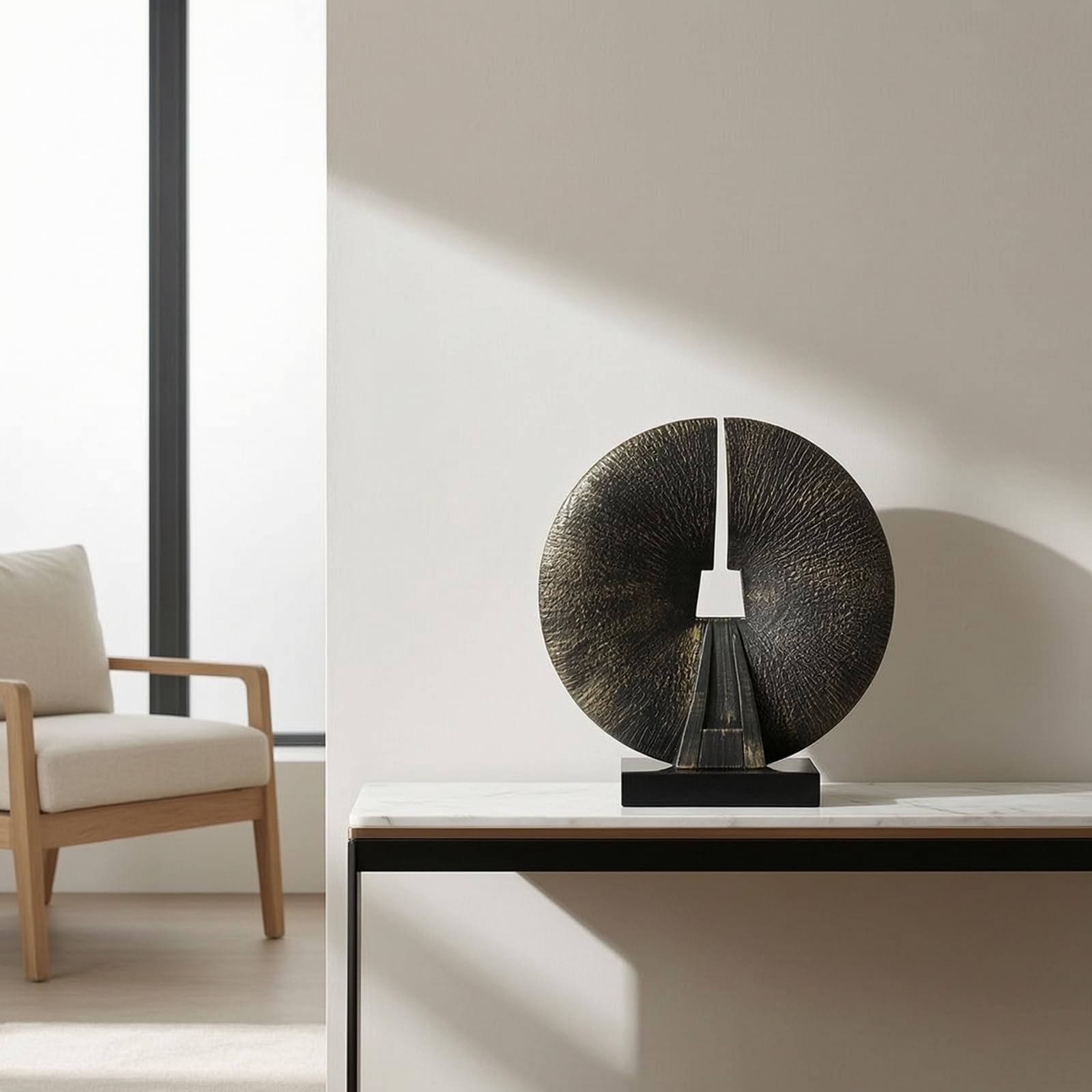 Tischskulptur mit Sockel geometrisch Resin-Skulptur elegant Skulptur mit Sockel für Eingangsbereich, Flur, Braun, 29 10 33CM