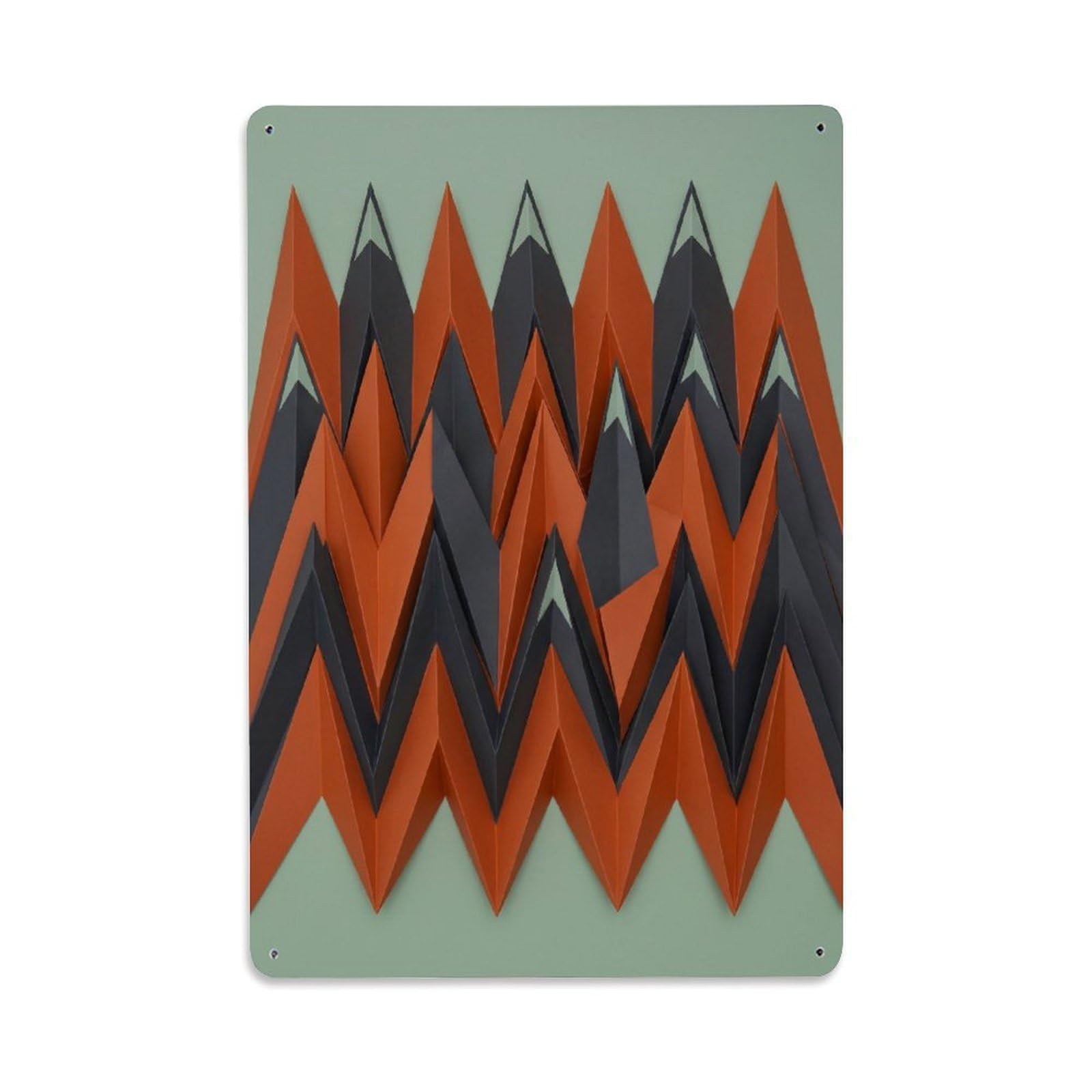 Bohemian Abstract Green Mountain Accordion Metal Tin Sign Plaque Wall Decor for Cafe, Club Bar, Office, Home Garden Metal Poster 8x12Inch