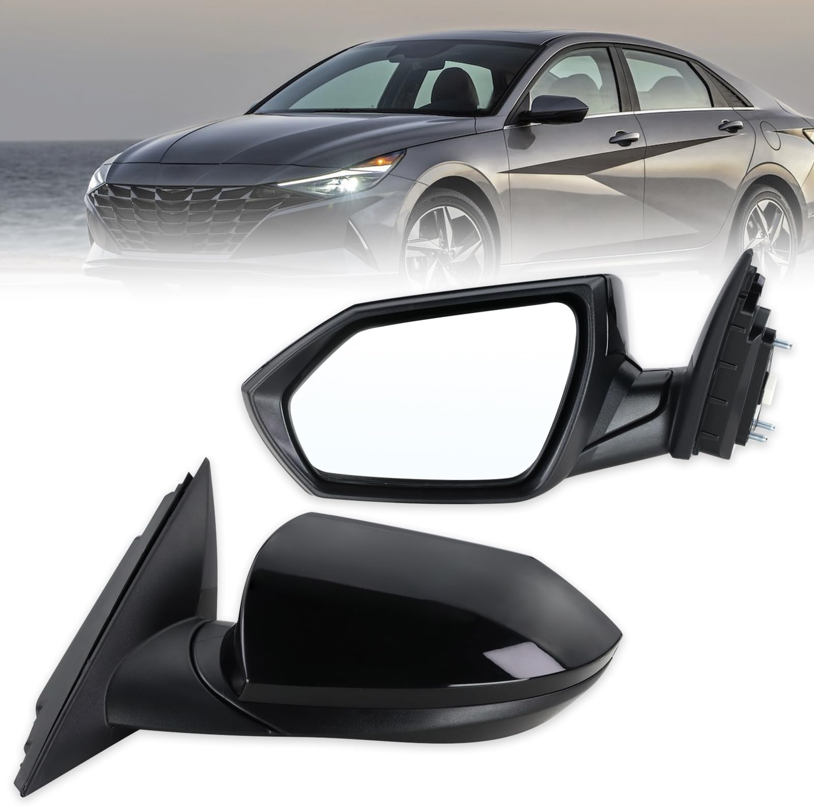 Left Driver Side Mirror Compatible With 2021 2022 2023 2024 2025 Hyundai Elantra With Manual Folding Power Glass Black Replace#87610AA120(3Pins)