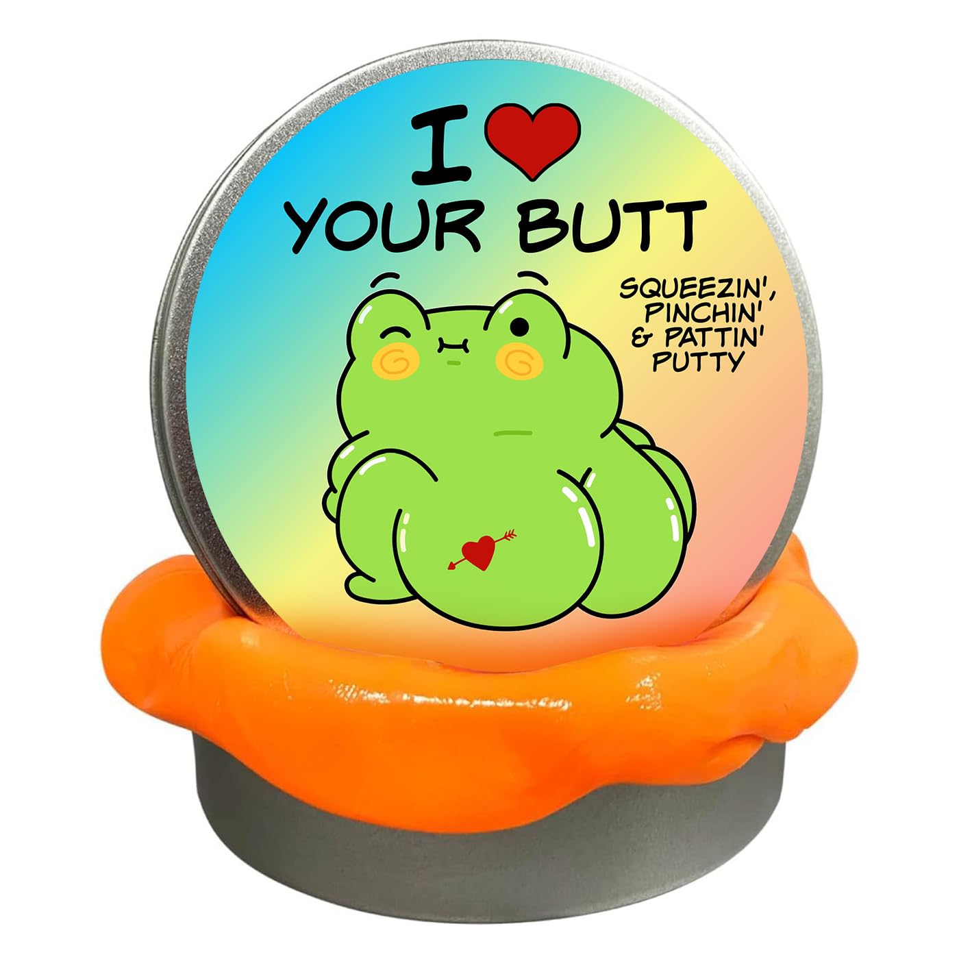Love Your Butt Stress Putty - Funny Gag Gift for Frog Lovers - Flirty Valentine's Day Gift for Husband, Boyfriend, or Women - Orange Fidget Toy for Stress Relief & Stocking Stuffer