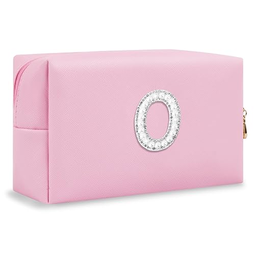 Miniatura 209 de Bolsa de maquillaje personalizada con inicial A-Z Preppy Patch, pequeña bolsa de cosméticos de PU con letra de chenilla y cierre para niñas Negro