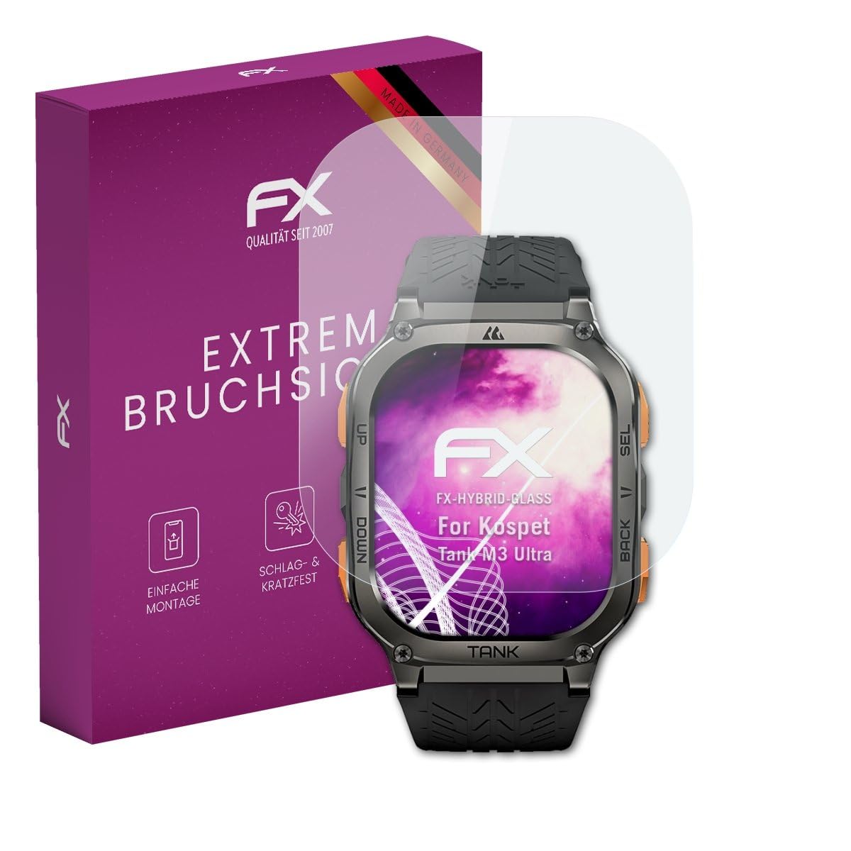 atFoliX Plastic Glass Protective Film compatible with Kospet Tank M3 Ultra Glass Protector, 9H Hybrid-Glass FX Screen Protector