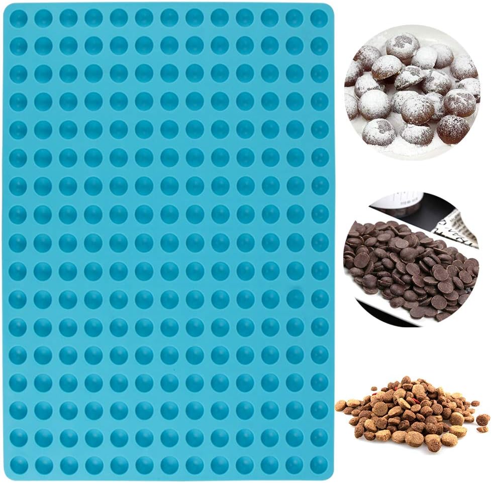 Webake Mini Round Silicone Molds, Semi Sphere Gummy Candy Chocolate Chip Molds, Baking Mat Cooking Sheet For Pets, Dog Treat Pan, Small Dot Cake Decoration, 221 Cavity (Blue-0.6 Inch)