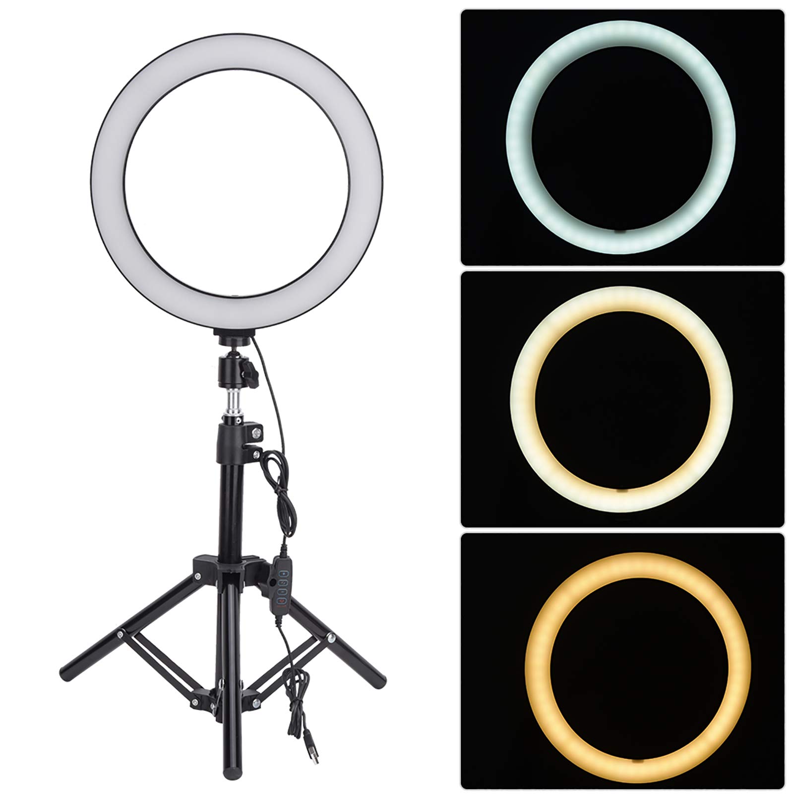Anello LED da 10 Pollici, USB 128LED 3500-6000K Lampada di Riempimento Video Dimmerabile con Testa a Sfera, Clip per Telefono e Treppiede Pieghevole per Trucco di Bellezza con Selfie Dal Vivo
