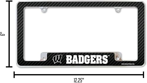 Miniatura 156 de Rico Industries NCAA Carbon Fiber 12" x 6" Chrome All Over Automotive License Plate Frame for Car/Truck/SUV