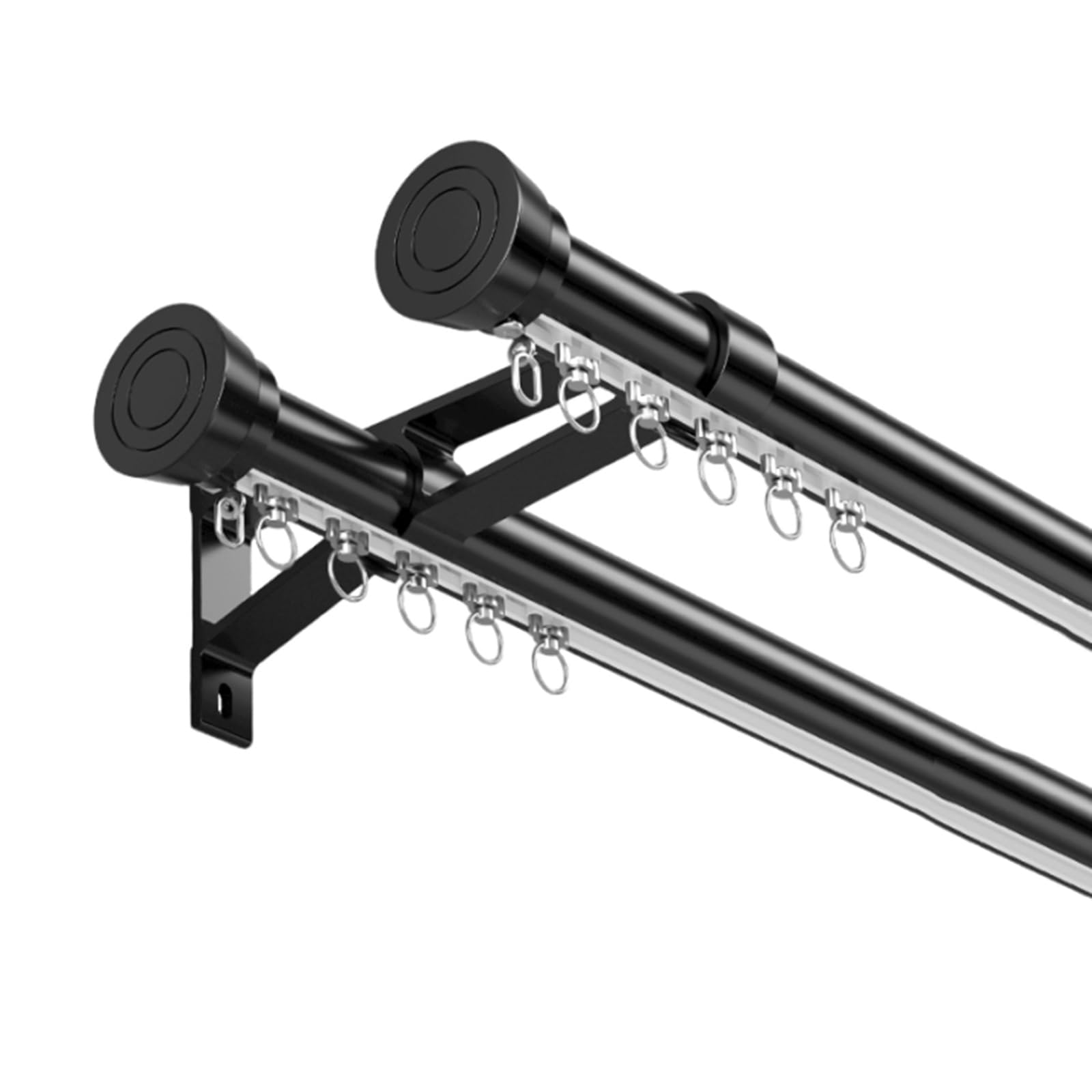 Black Heavy Duty Double Curtain Poles Wall Mounted 140cm Aluminum Alloy Rod Track with Brackets for Bay Window Curtain Rails and Fittings