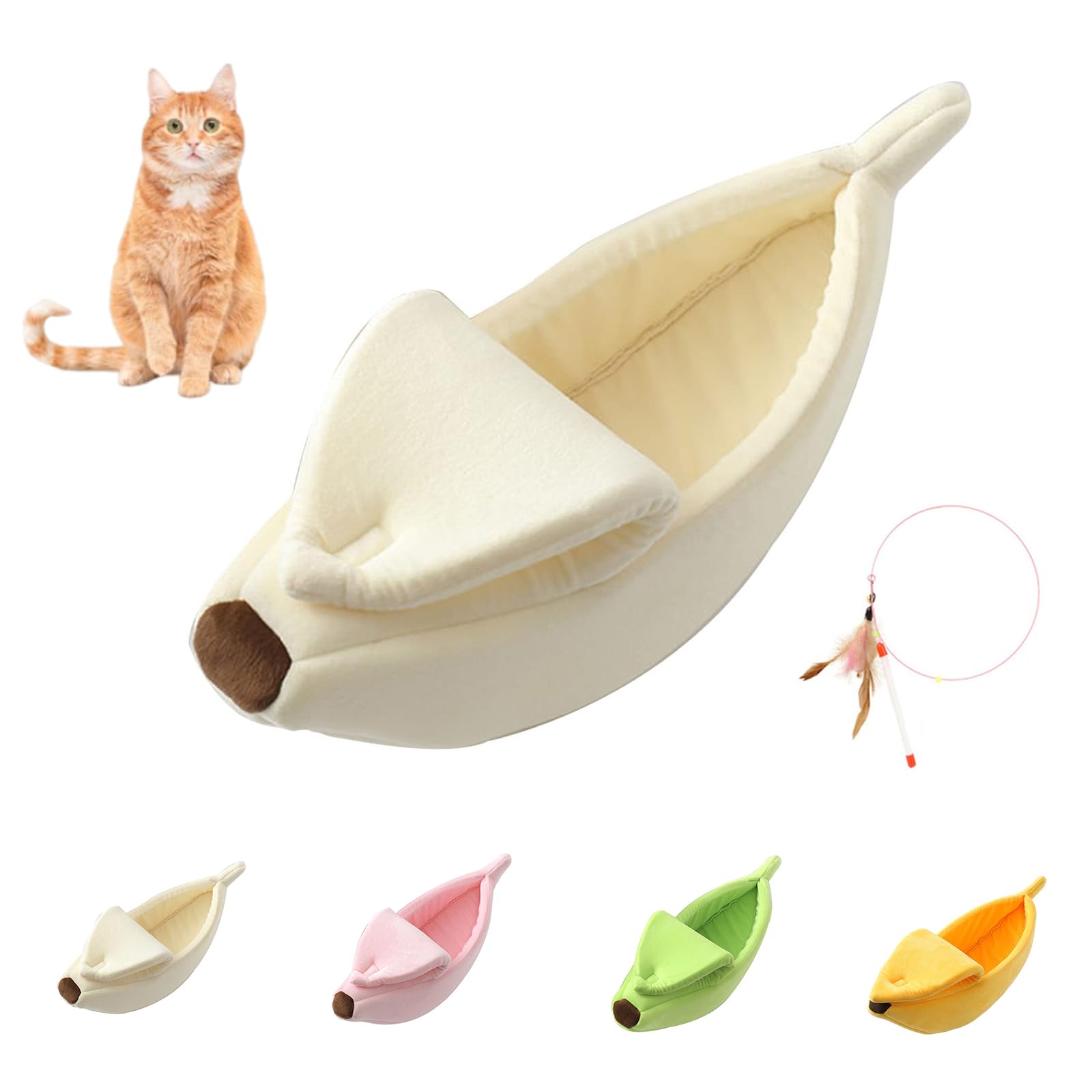 Banana Bed for Cats, Creative Banana Shape Pet Bed, Cute Breathable Cozy Warming Pet Sofa Bed for Cats Small Dogs Universal in All Seasons (Beige, 45 * 15 * 10cm/17.7 * 5.9 * 3.9in) — image 1