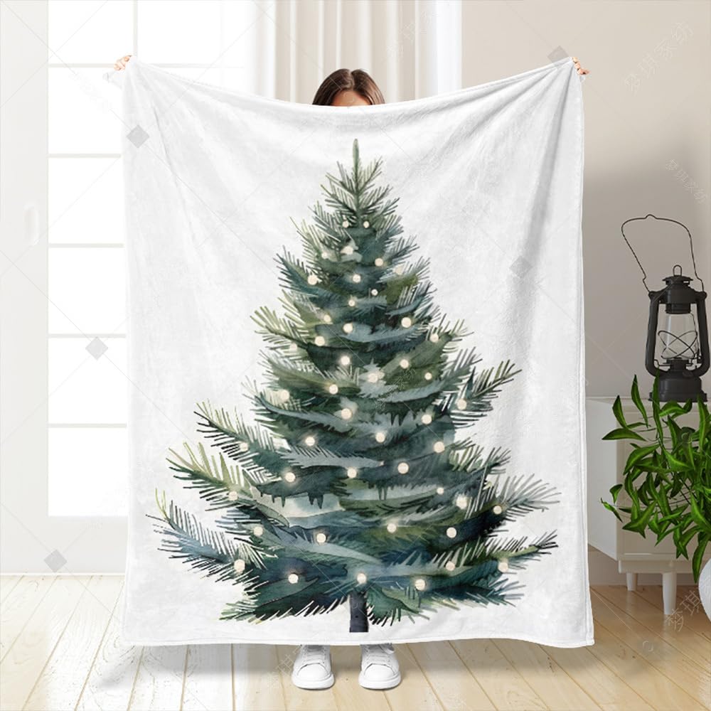 Hixingo Navidad Manta de Franela para Sofa y Cama, Árbol Impresión Súper Suave Invierno Mantas Polar, Colcha de Microfibra Esponjosa y Cálida, Colchas Mantas para Cama (130x150cm,Blanco)