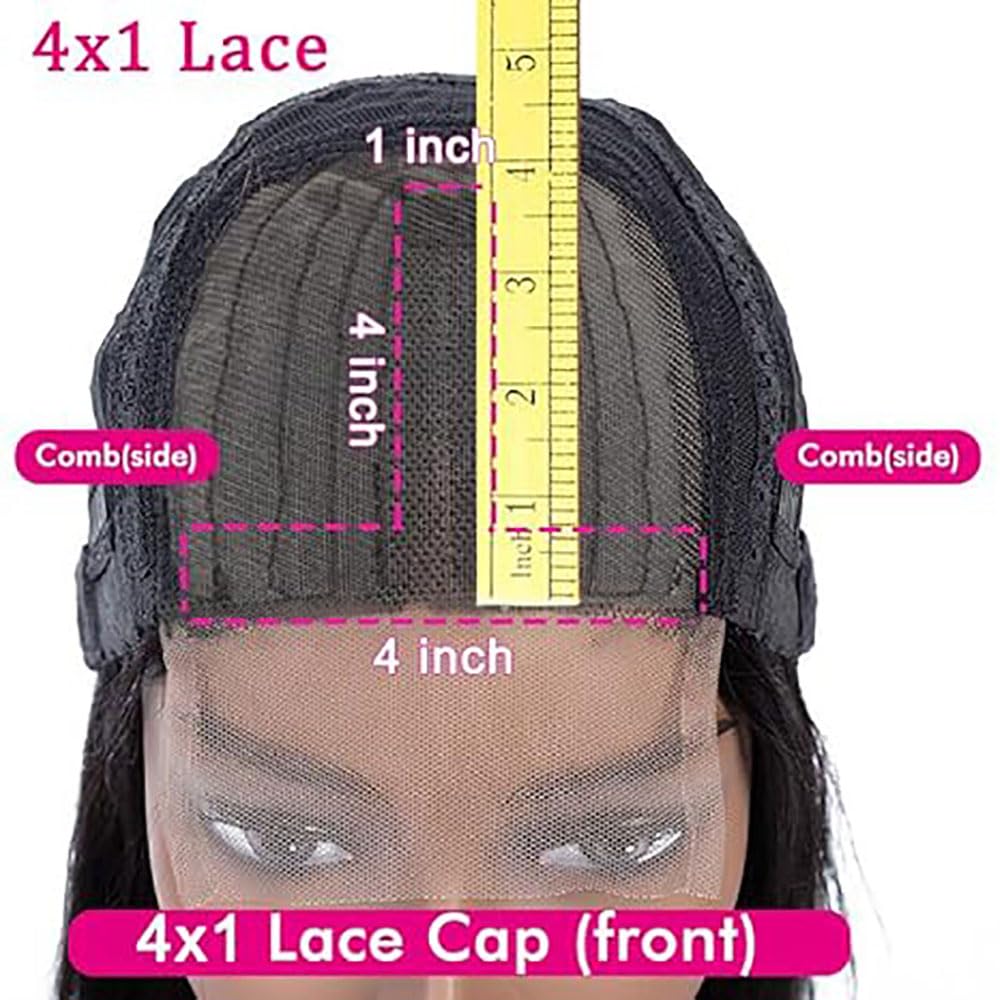 Pelucas Mujer Pelo Natural Humano Bone Curly Wave Human Hair Wig 4X1 Lace Closure Cabello Humano Glueless Wear and Go with Baby Hair Bleached Knot Highlight Brown Color 34 Inch