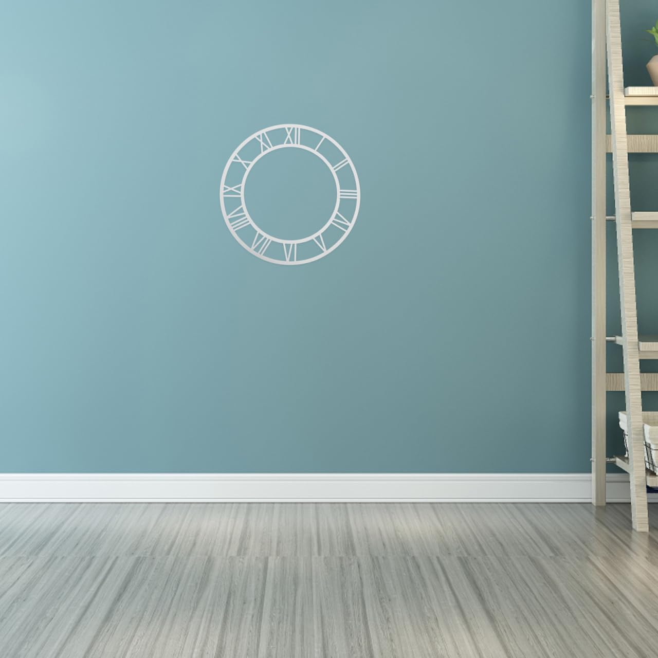 VALICLUD Horloge murale acrylique cadran rond 25,4 cm argent chiffres romains bricolage horloge murale autocollant pour salon hôtel entrée décoration