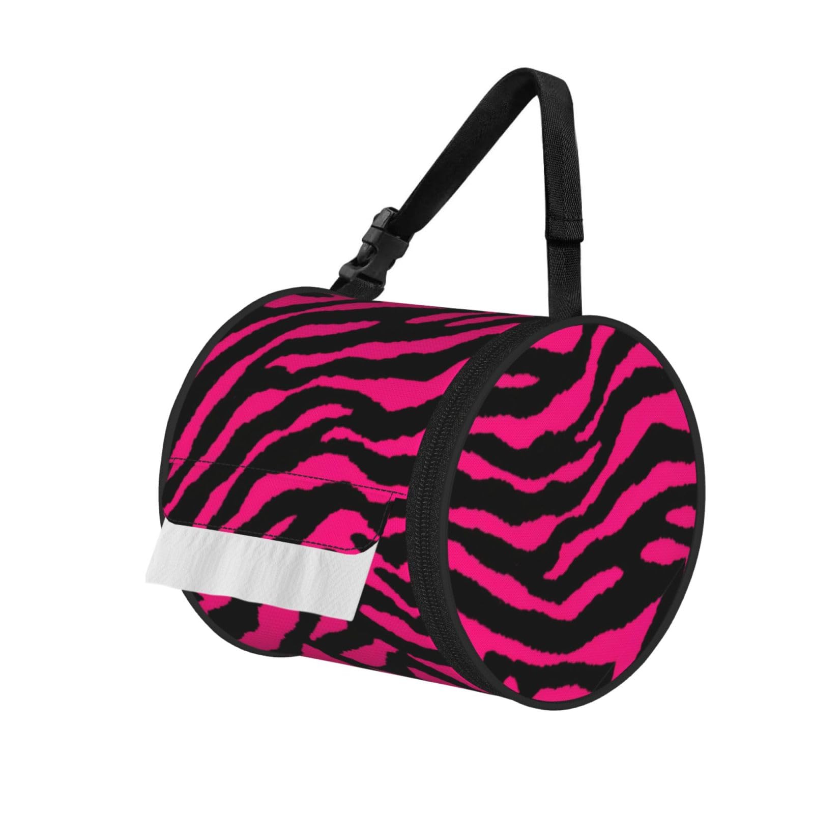 Zebra Tiger Leopard Red Print Cylinder Tissue Holder Bag With Strap, Portable Roll Dispenser Case For Car Rv Camping