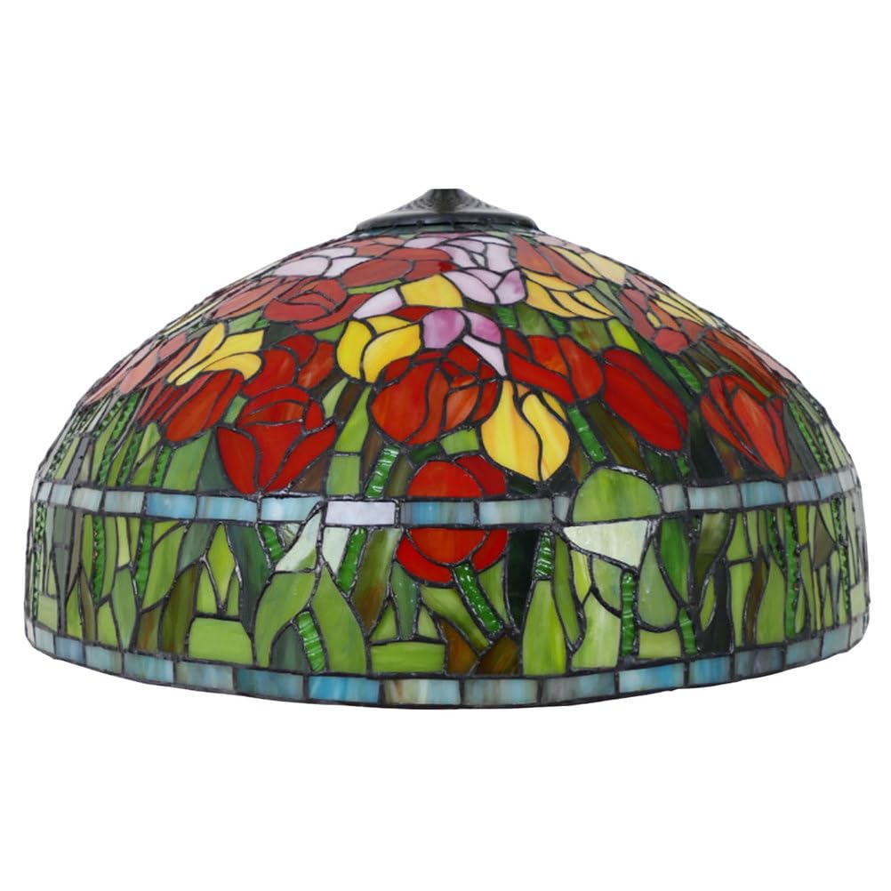 SaryEdge 20-Inch Tiffany Style Glass Lamp Shade for Table Lamp, 50cm Stained Glass Lampshades Replacement Only for Desk Floor Ceiling Hanging Lamp,Wisteria，Tulip，Tulip