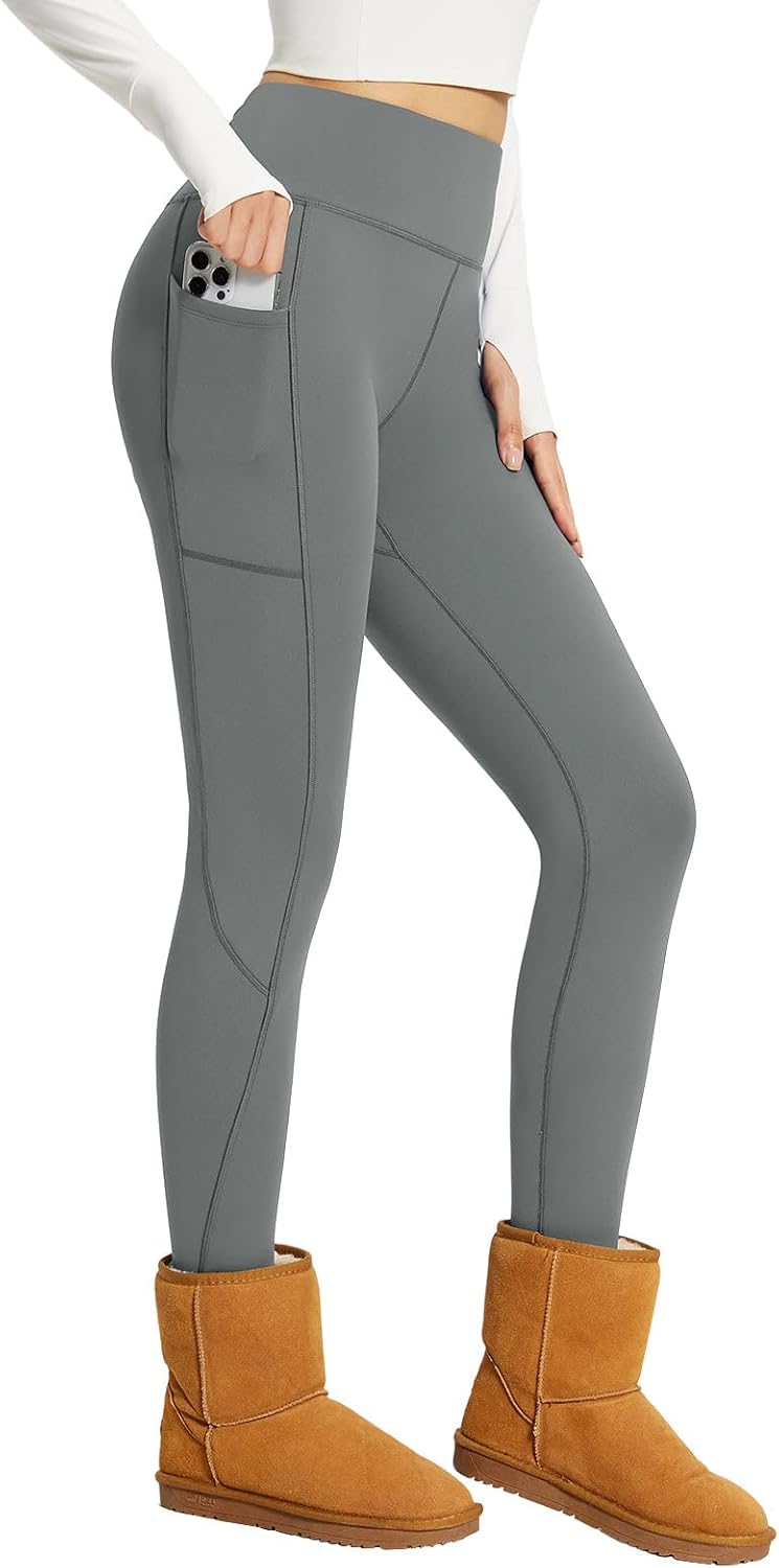 baleaf Women's Fleece Lined Leggings Thick Soft Winter Warm Thermal Waterproof High Waisted Pockets Hiking Running Skiing