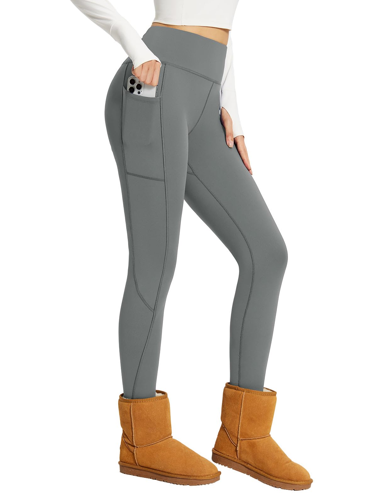 baleaf Women's Fleece Lined Leggings Thick Soft Winter Warm Thermal Waterproof High Waisted Pockets Hiking Running Skiing