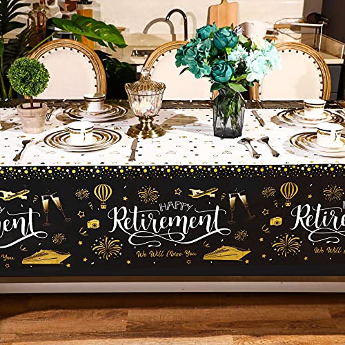 Tatuo TATUO-CBHFTG02 4 Pieces Black And Gold Retirement Tablecloth Disposable Plastic Retirement Table Cover Rectangle Tablecloth thumb #3