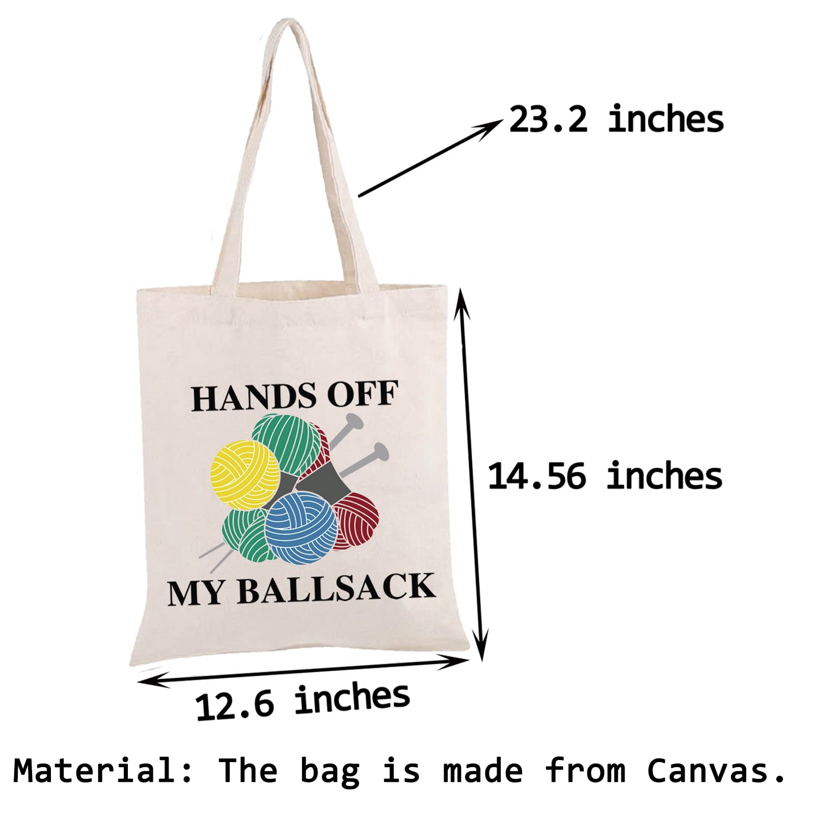 PWHAOO Knitting Project Bag Hands Off My Ball Sack Knitting Humor Gift Yarn Bag Knitting Bag Mothers Day Gift (Hands Off My Ball Sack TB)