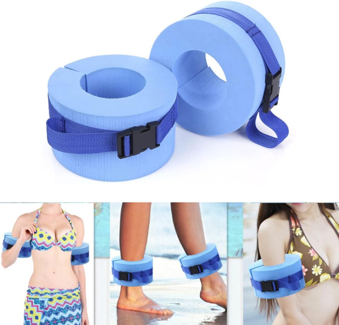 Aquatic Armbands Set of 2 Foam Swimming Armbands Aqua Aerobics Equipment Fitness Exercise Set Ankles Arm Belts with Quick Release Buckle for Swim Training Blue Summer Games