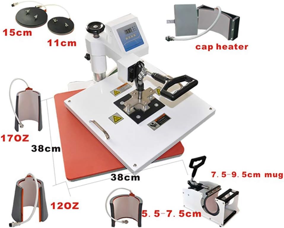 Heat Press 8 in 1 Machine 12x15 Inch Swing Away Digital Transfer Sublimation Multifunction Combo for T Shirts Mugs Hat Plate Cap