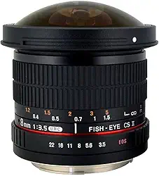 Rokinon Lente olho de peixe HD8M-N 8 mm f/3.5 HD com chip de abertura automática e capô removível para Nikon DSLR 8-8 mm, lente fixa sem zoom