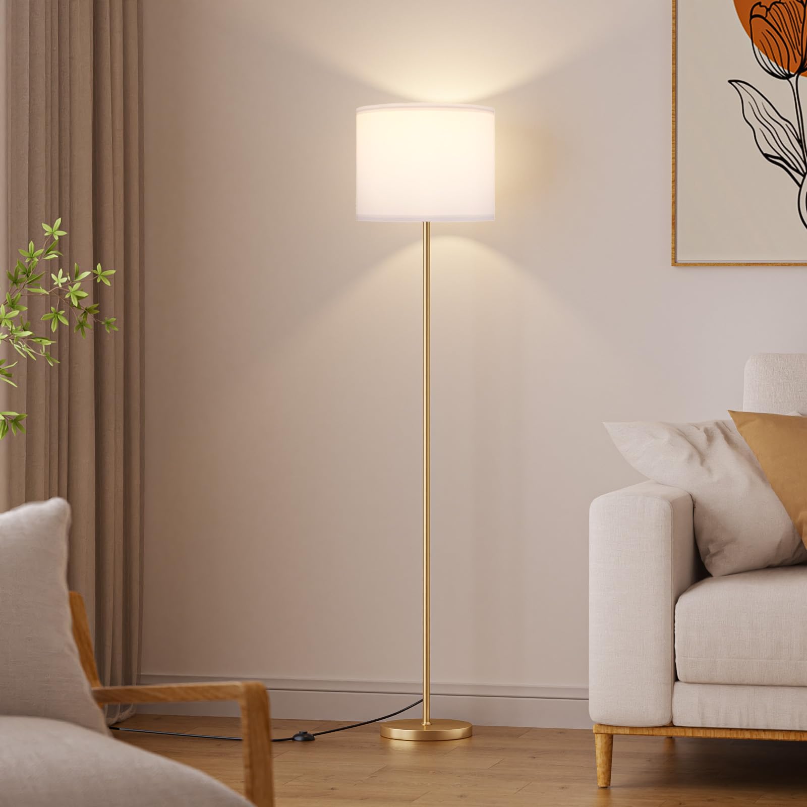 Goldene Stehlampe dimmbar mit Fernbedienung, 5-Stufen Lichtfarbe 3000-6000K