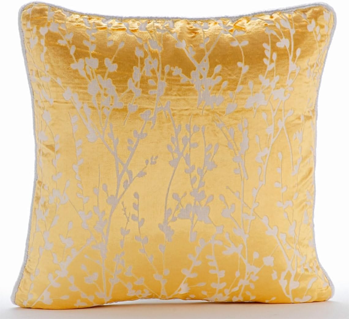 The HomeCentric Pillow Cover, Mimosa Yellow Throw Pillows for Couch 16x16 inch (40x40 cm) Burnout Velvet Throw Pillow Covers, Nature & Floral, Contemporary Pillow Easter - Mimosa Yellow Drops