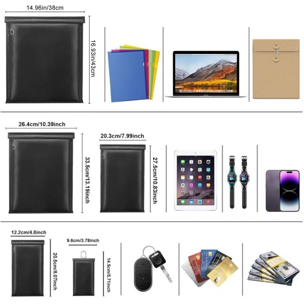 5 Pezzi/Set Borse Faraday Borsa per Documenti Ignifuga Borsa Impermeabile Borsa per Schermatura del Segnale Borsa Bloccante per Laptop, Tablet E Chiavi della Macchina