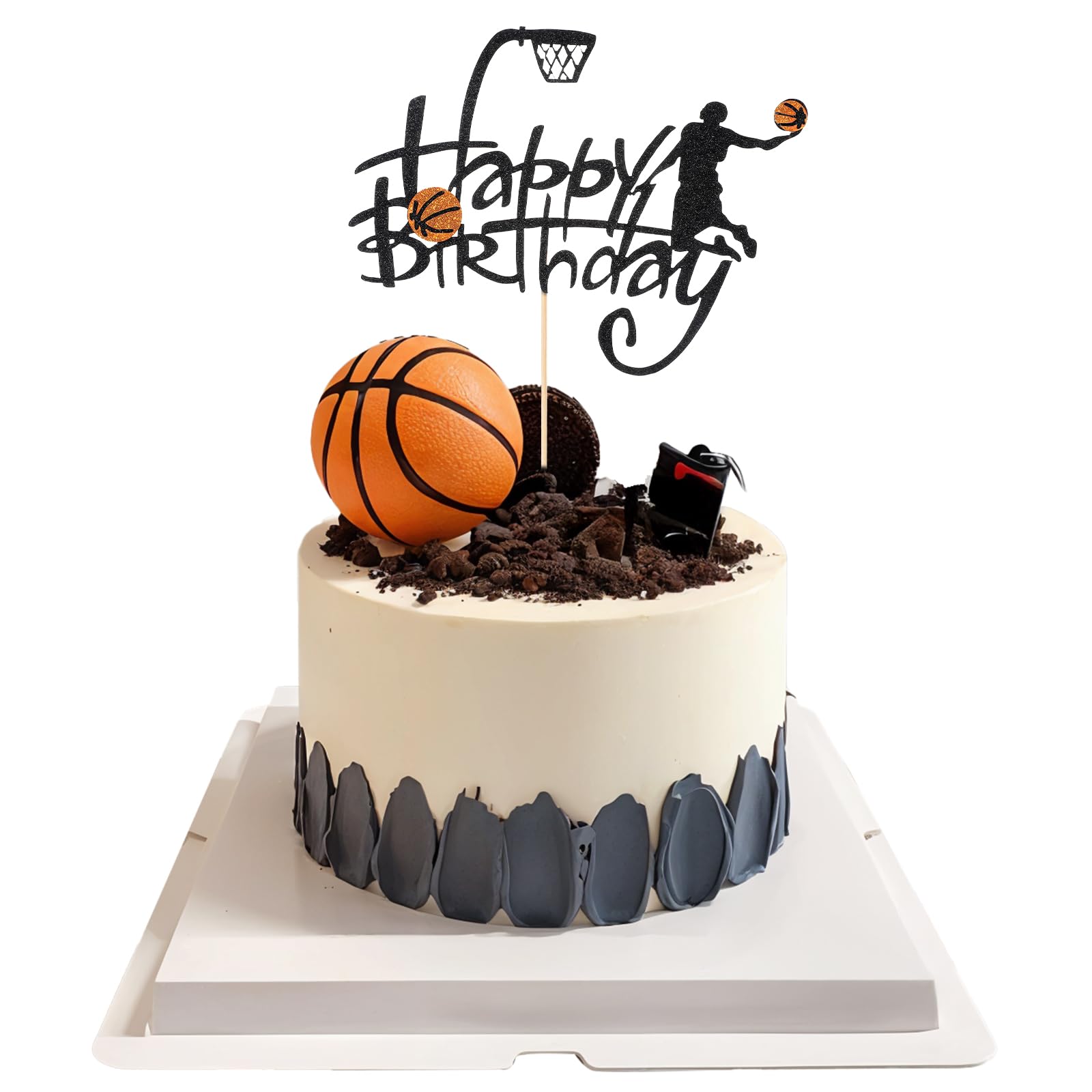 Basketball-Kuchenaufsatz "Happy Birthday" – Doppelseitig Glitzernd, Ca. 18x16,8 Cm, Für Sport-Themen-Partys