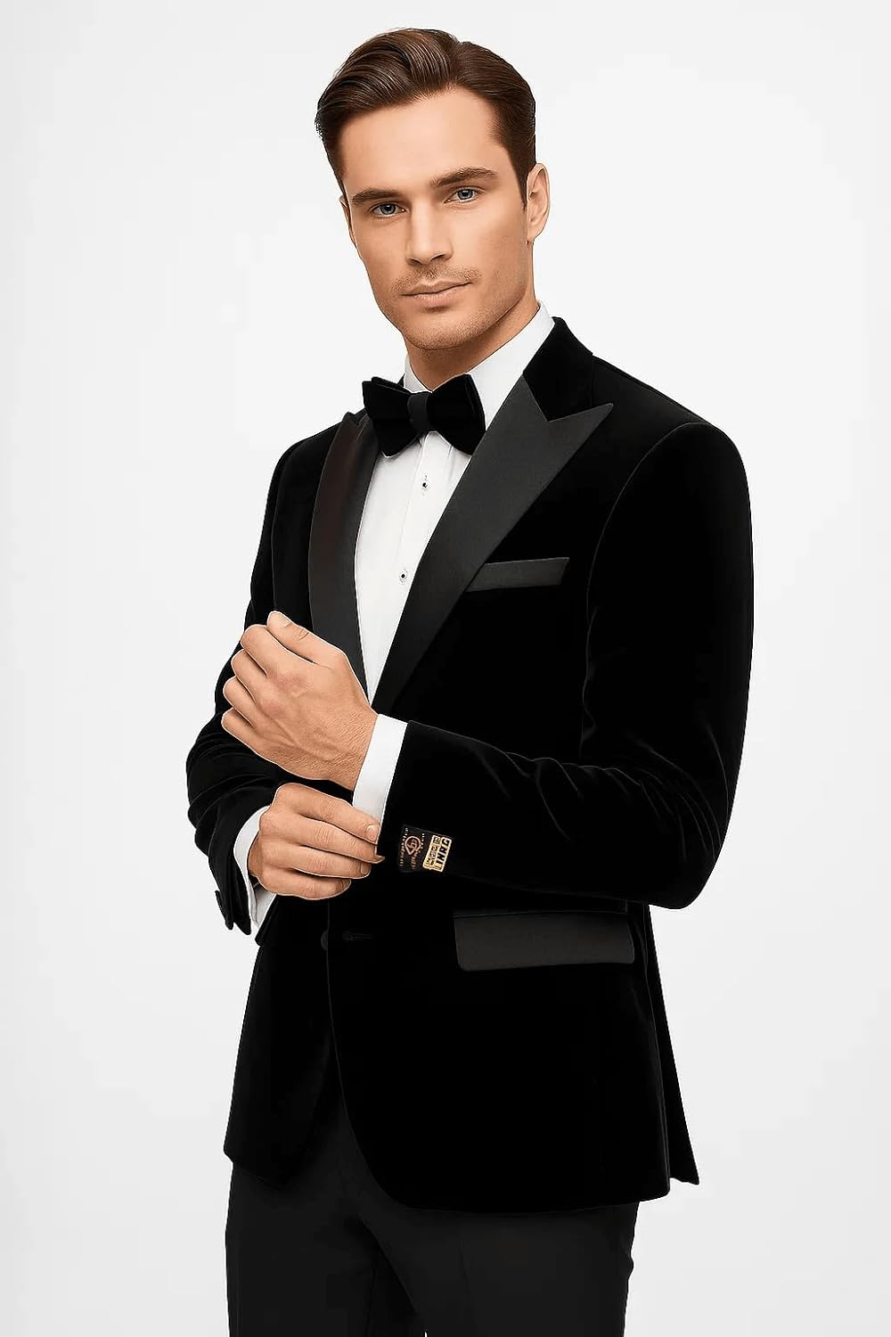 Peak Lapel Fashion Smoking Casual Velour Cocktail Tuxedo Velour Men's Blazer Jacket with Free Matching Bow