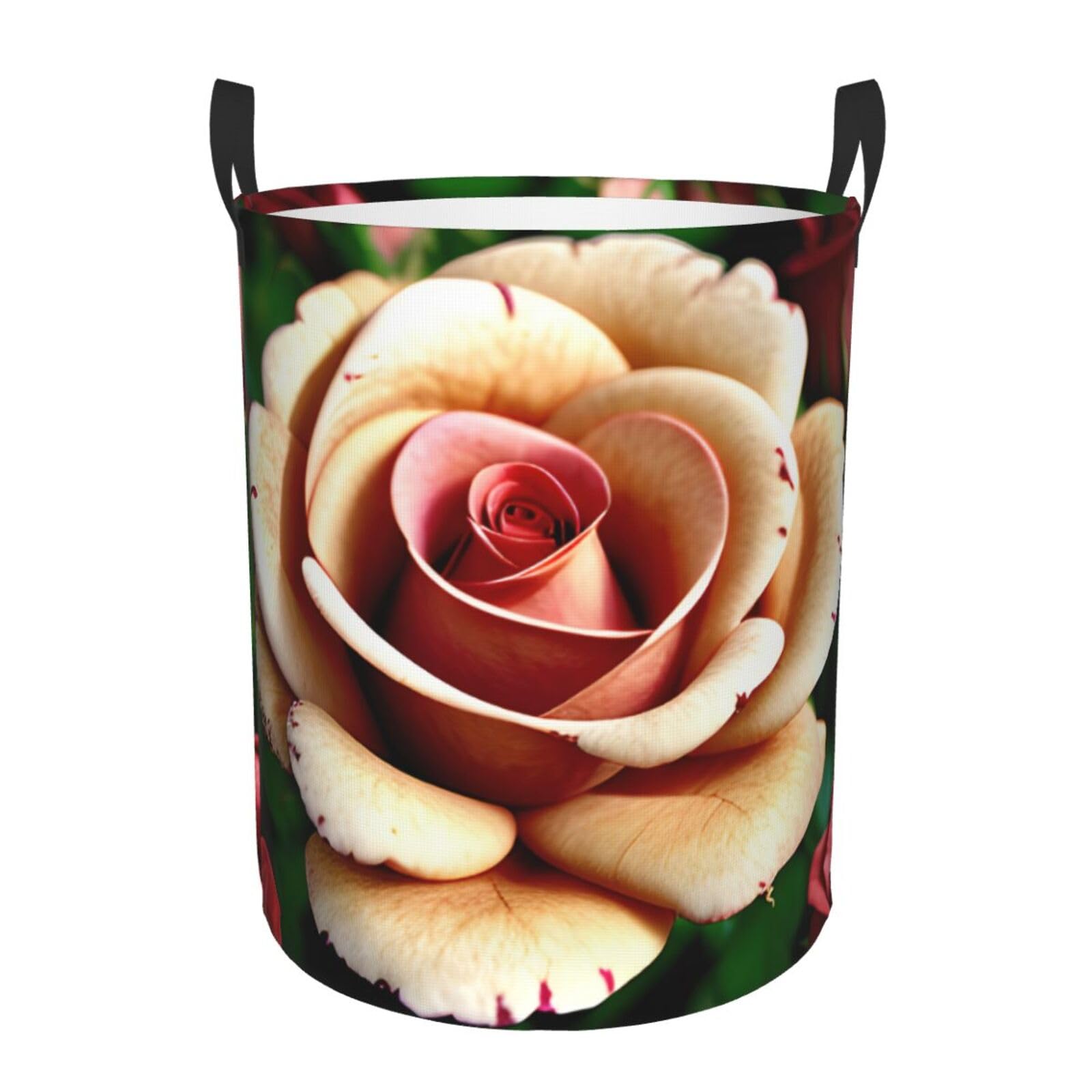 M Collapsible Round Rustic Rose Flower Print Laundry Hamper