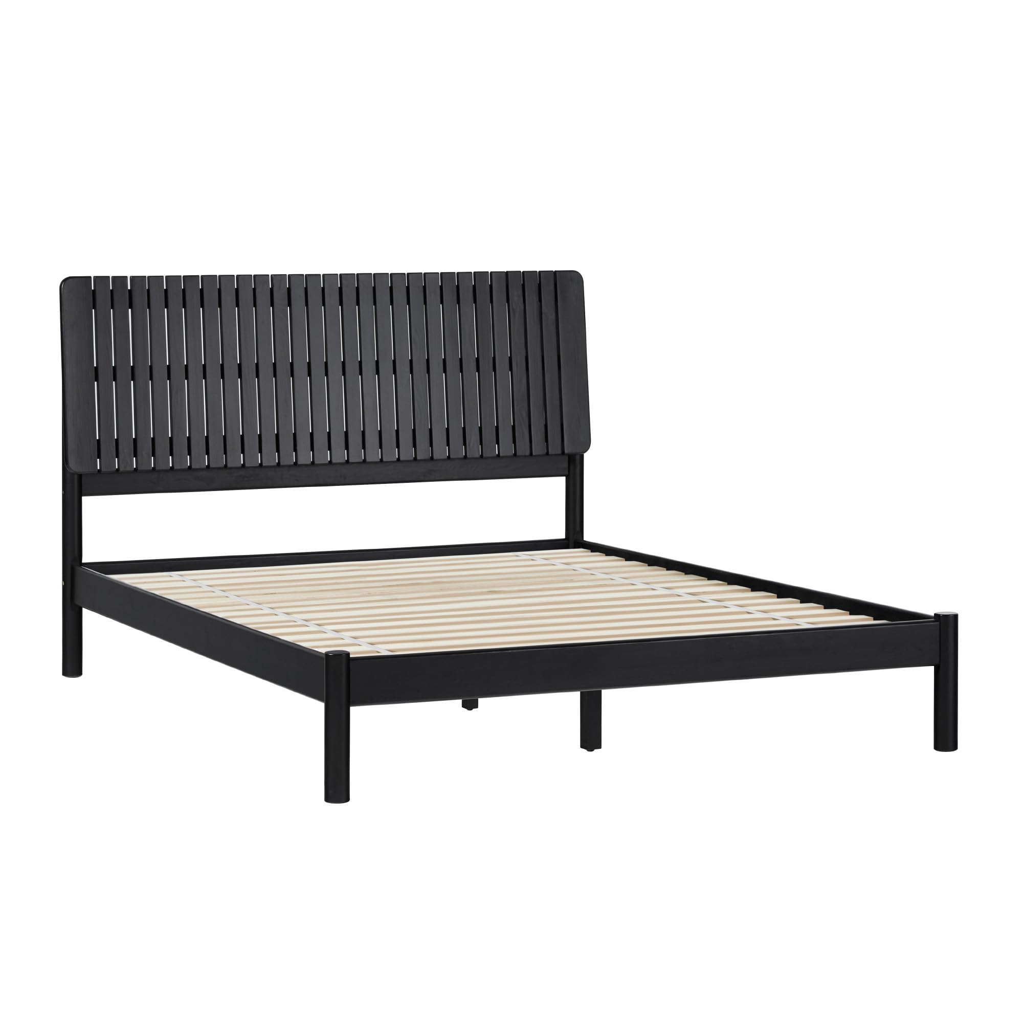 Photo 1 of Walker Edison Queen Transitional Vertical Slatted Headboard Solid Wood Bed, Queen Size, Black