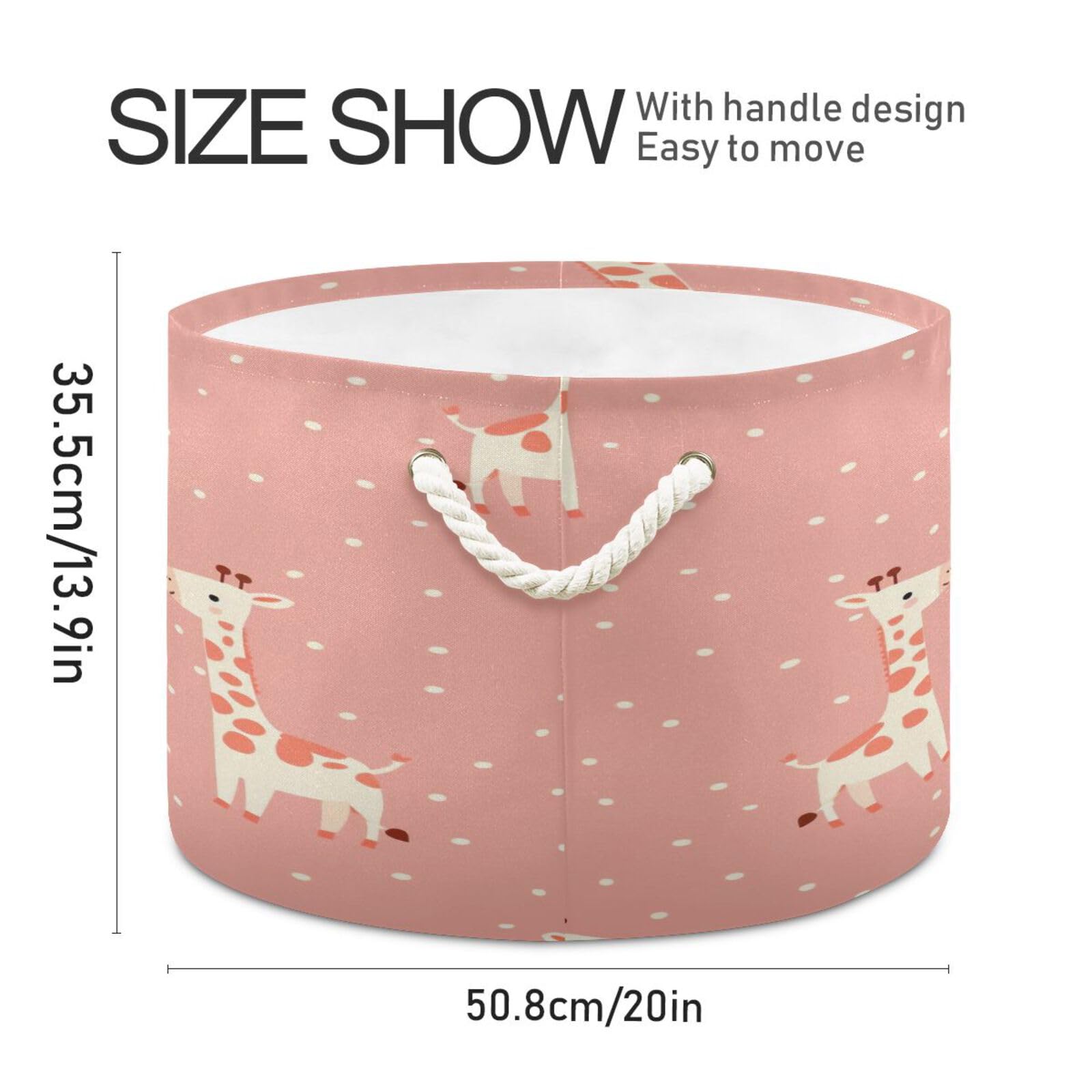 Jihqo Cute Giraffe Dots Storage Basket Cotton Rope Baskets for Closet Fabric Laundry Baskets with Handle for Toy Home Office Room Organizer