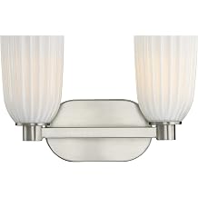 Savoy Essentials 8-1245-2-SN Baldwin White Opal Glass Bathroom Vanity Wall Light, 2-Light 120 Total Watts, 9" H x 14" W, Satin Nickel