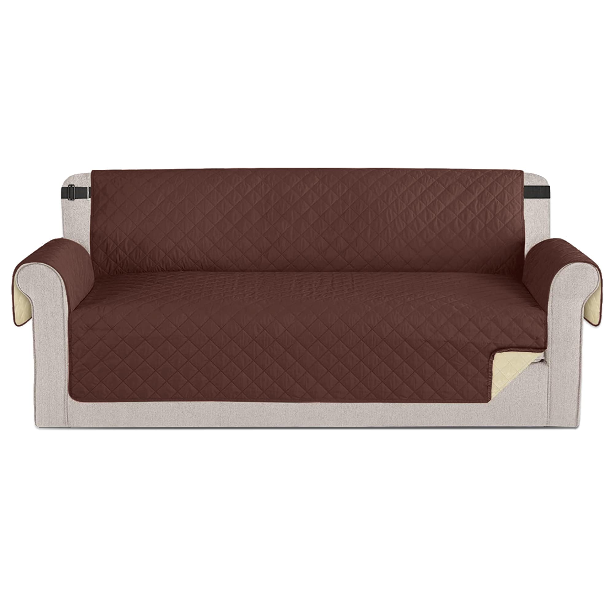 Time to Sparkle 1Pack Sofa Cover 3 Seater Sofa Slipcover Reversible Water Resistant Couch Cover with Foam Sticks Elastic Straps Furniture Protector for Kids, Dogs, Pets - Coffee