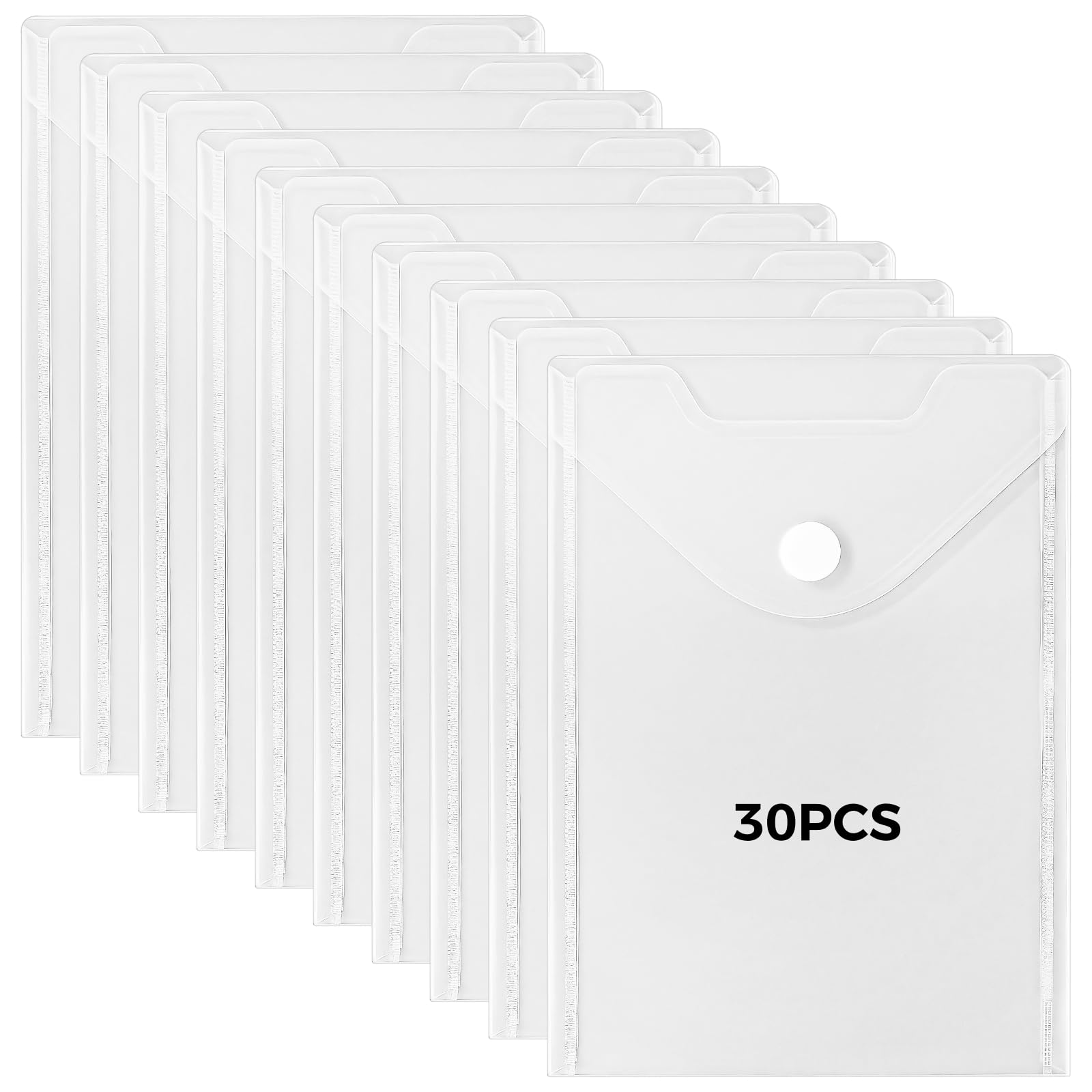 Lot de 30 pochettes transparentes pour documents, format A5, enveloppes en plastique PP pour papiers, cartes, dossiers de bureau et rangement scrapbooking, pochettes de classement transparentes