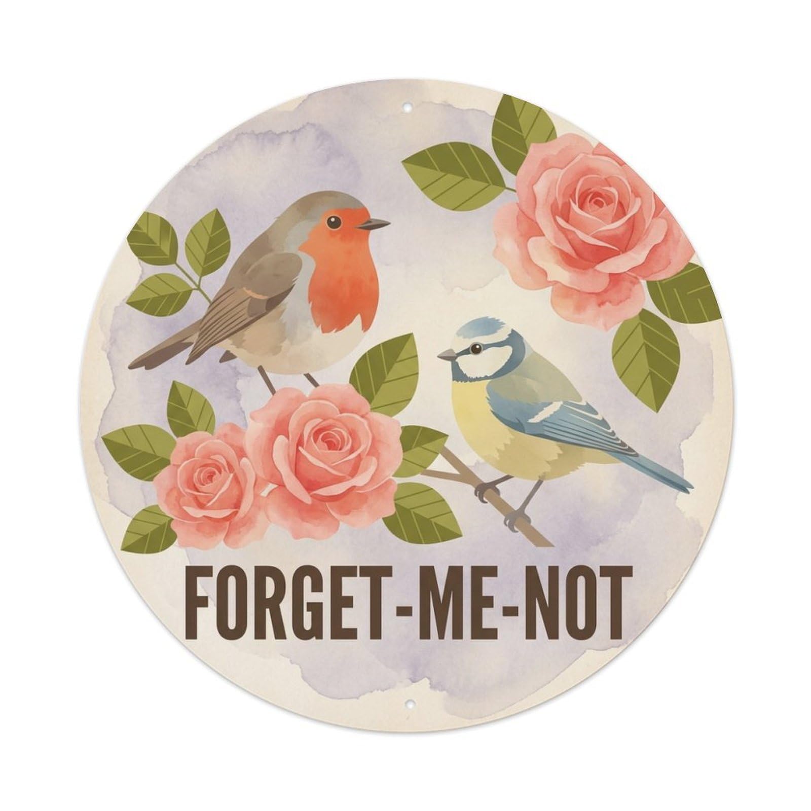 Forget Me Not Soft Watercolor Bird Slogan Rose Bouquet Metal Tin Sign
