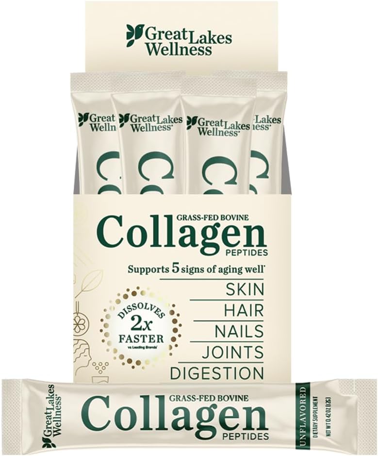 Collagen Peptides Powder Supplement for Skin Hair Nail Joints - Unflavored - Quick Dissolve Hydrolyzed, Non-GMO, Keto, Paleo, Gluten-Free, No Preservatives - 20 Sticks