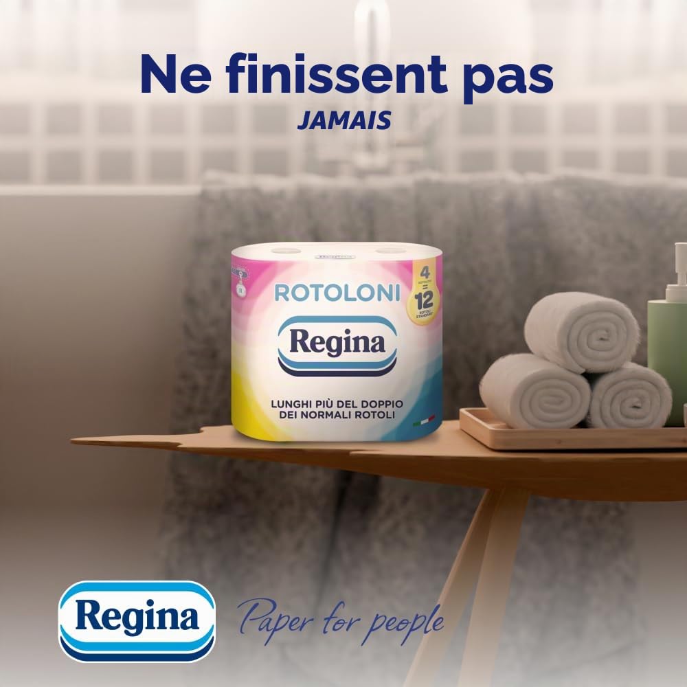 Regina Rouleaux 42 Maxi rouleaux de papier toilette, 500 feuilles à 2 voiles, longueur optimale, lot de 50% en plastique recyclé, papier 100% certifié FSC