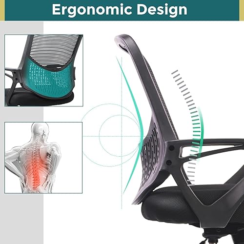 Miniatura 3 de Silla de oficina ergonómica para computadora, silla de escritorio de malla con respaldo medio, silla giratoria ajustable con reposabrazos para