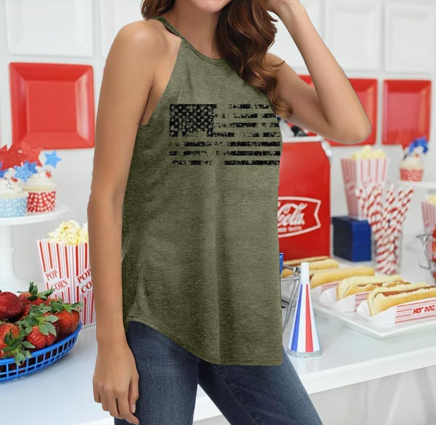 American Flag Tank Top Women USA Patriotic 4th of July Shirts Halter Sleeveless Tops Graphic Summer Racerback Vest4