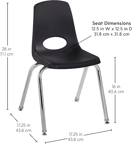 Miniatura 2 de FDP 11560-BK - Silla apilable de 16 pulgadas, asiento apilable para estudiantes con patas de acero cromado y deslizadores giratorios para aula,