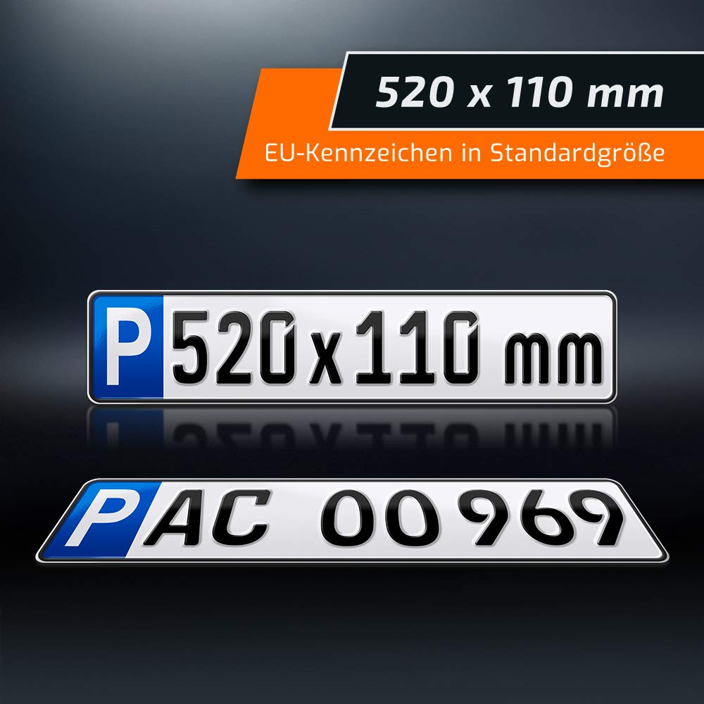 1 Parkplatzschild | 520 x 110 mm | WUNSCHTEXT BIS ZU 9 ZEICHEN | Parkplatz-Kennzeichen | Kfz Kennzeichen | Wunschbeschriftung | DHL-Versand