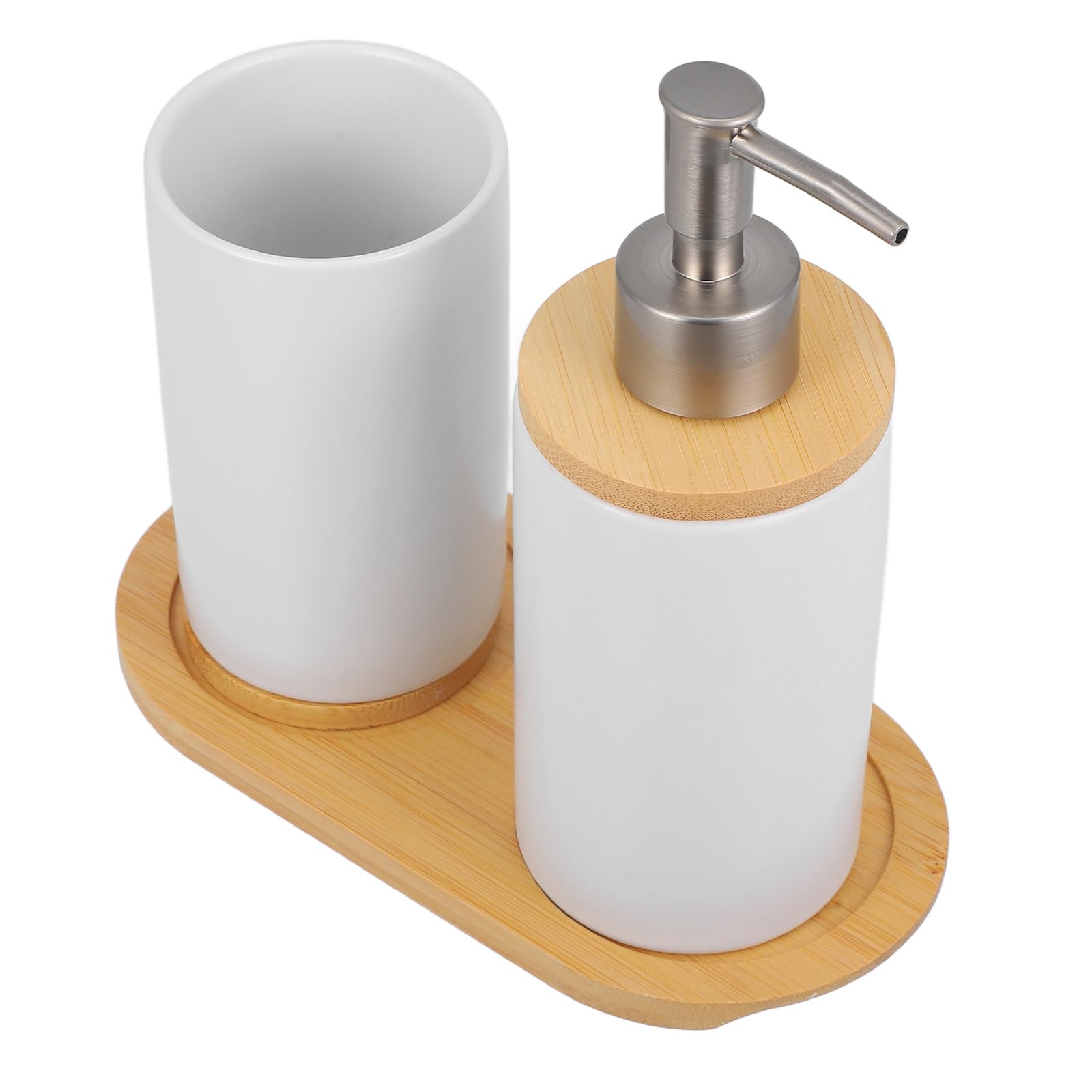 Juego de Accesorios de Baño de Cerámica y Bambú, 1 Set Blanco