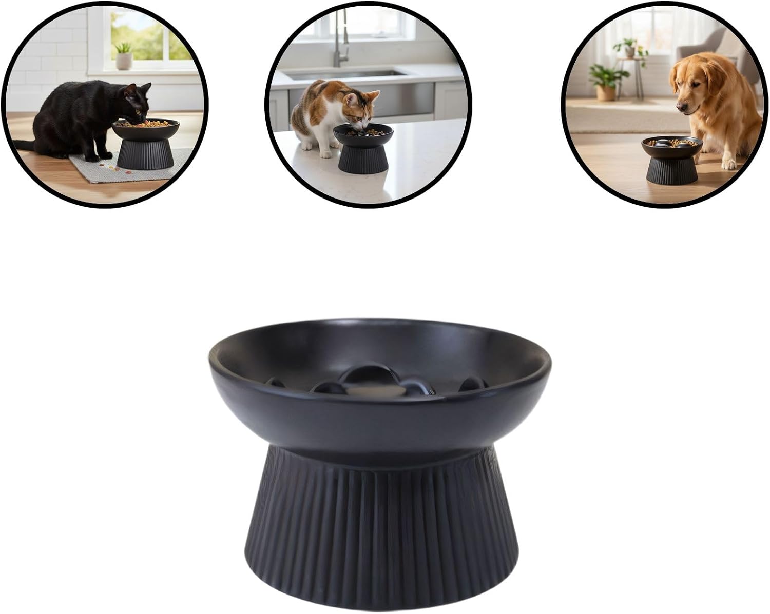 Ceramic Pet Slow Feeding Bowl Elevated for Small to Medium Dogs and Cats with Ergonomic Design